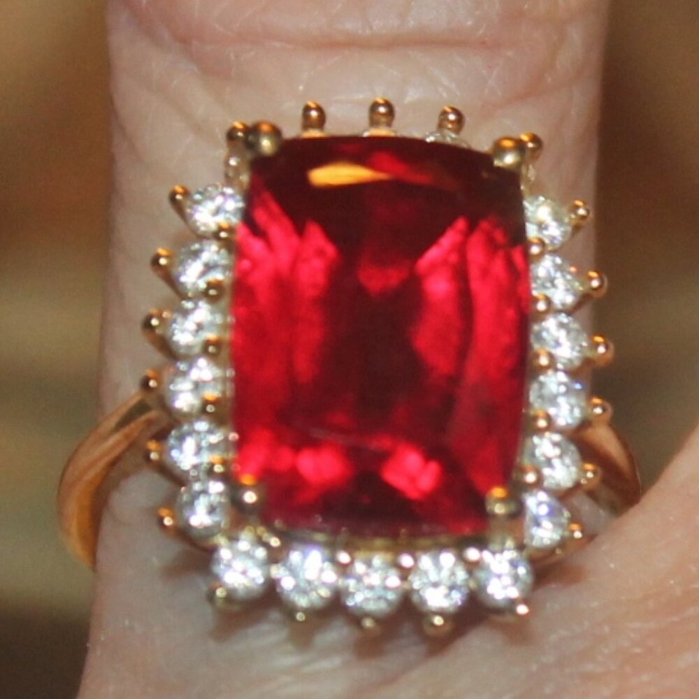 12 Ct Padparadscha Sapphire 4 CT Moissanite Diamond 14K over 925 Ring See video